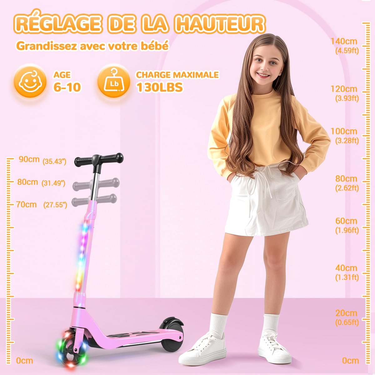 SnelShoppen - Elektrische step voor kinderen 6-10 jaar, scooter met kleurrijk LED-licht, 3 verstelbare hoogtes, snelheid 10 km/u, max belasting 70 kg, Step kopen online