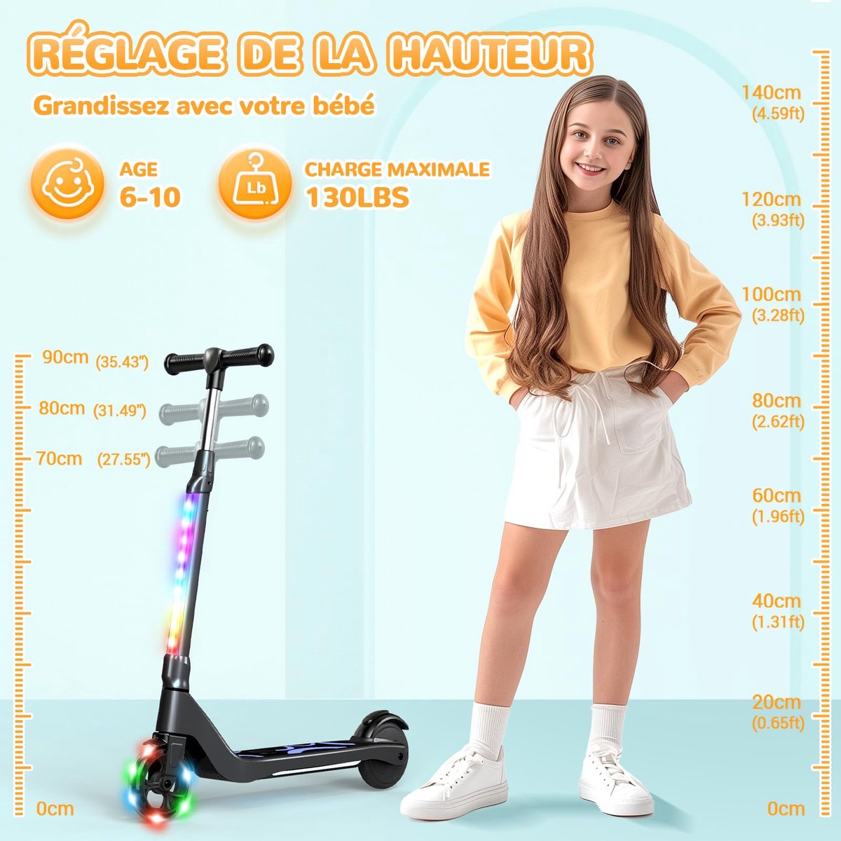 SnelShoppen - Elektrische step voor kinderen 6-10 jaar, verstelbaar, 5,3 inch, kleurrijk LED-licht, max. belasting 70 kg, ideaal voor buiten, speelple Step kopen online