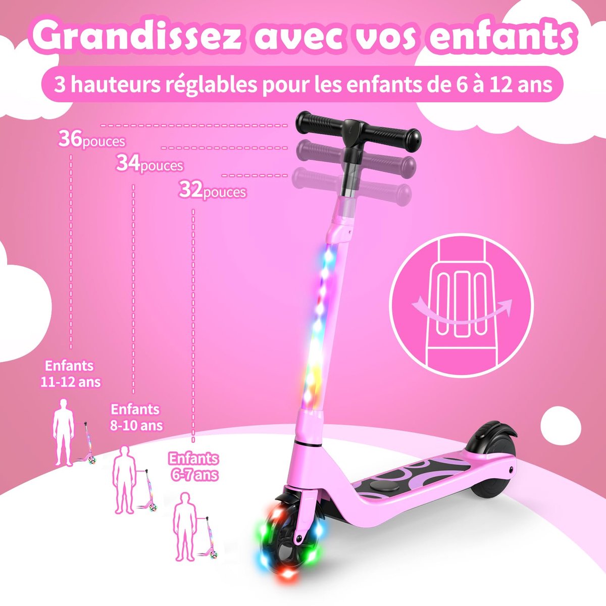 SnelShoppen - Elektrische step voor kinderen 6-12 jaar, 5,3 inch LED verlichting, 3 verstelbare hoogtes, max. 70 kg, ideaal voor buiten spelen, veilig Step kopen online
