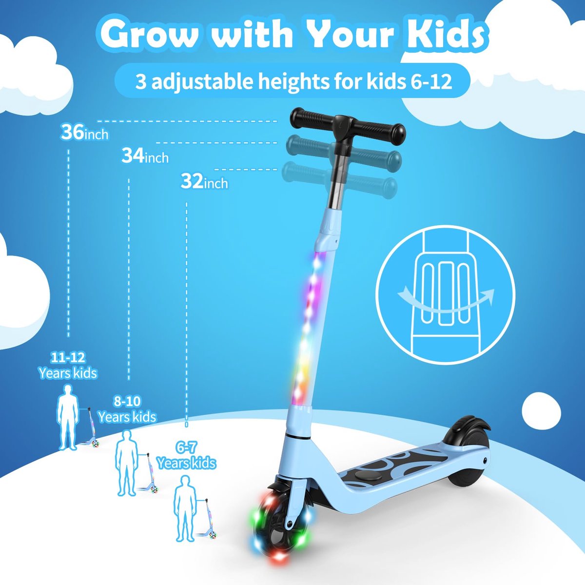 SnelShoppen - Elektrische Step voor Kinderen 6-12 Jaar, E Scooter met LED-verlichting, 3 Verstelbare Hoogtes, Max 70kg, 10km/h - Perfect voor Buitenav Step kopen online
