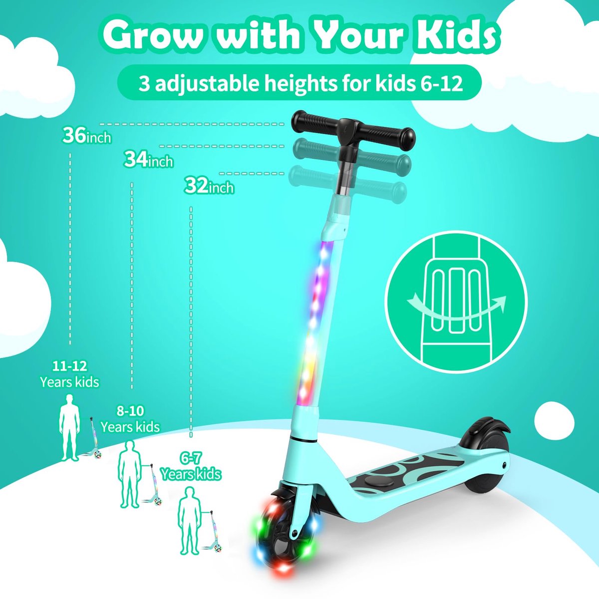 SnelShoppen - Elektrische Step voor Kinderen 6-12 Jaar, Kids E Scooter met LED-verlichting, 3 Verstelbare Hoogtes, Max 70kg, 10km/h Veilig Rijden Step kopen online