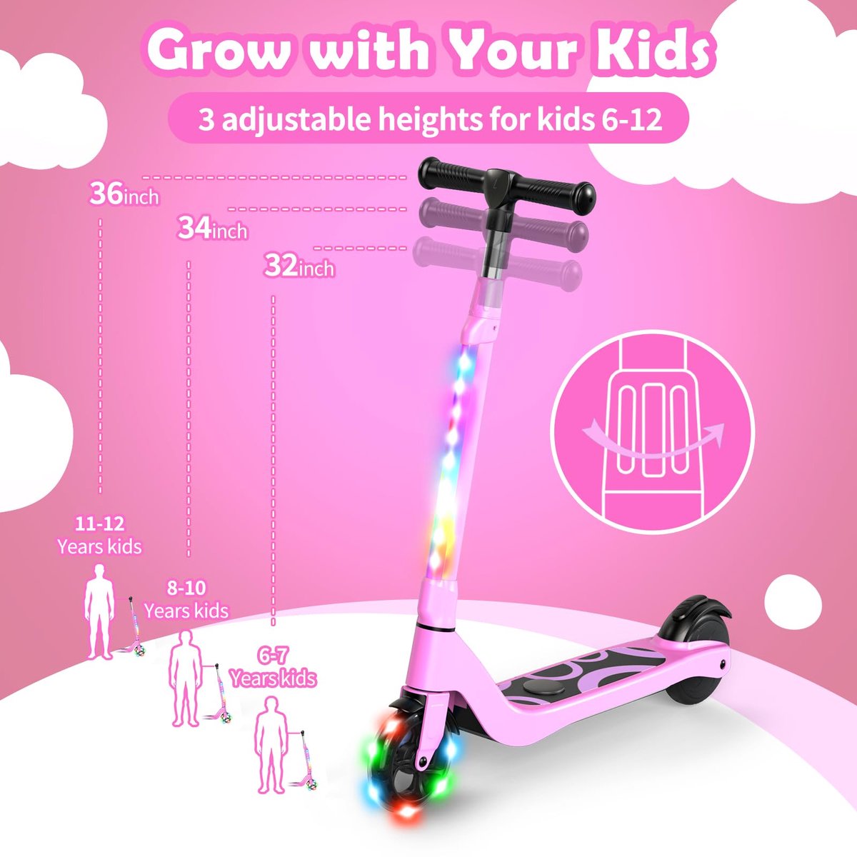 SnelShoppen - Elektrische Step voor Kinderen 6-12 Jaar, Kids E Scooter met LED-verlichting, Verstelbare Hoogte, Max 70kg, 10km/h, E Step voor Buiten e Step kopen online