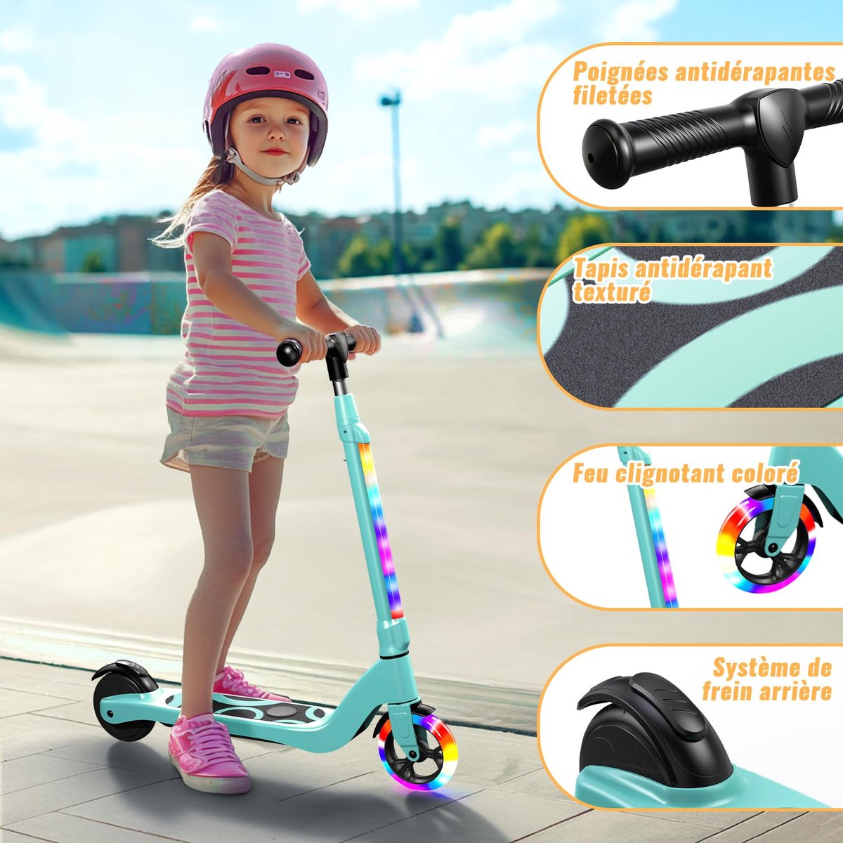 SnelShoppen - Elektrische step voor kinderen 6-8-10 jaar, gekleurd ledlicht, 3 instelbare hoogtes, 5,3 inch, 70 kg max. belasting, snelle elektrische Step kopen online