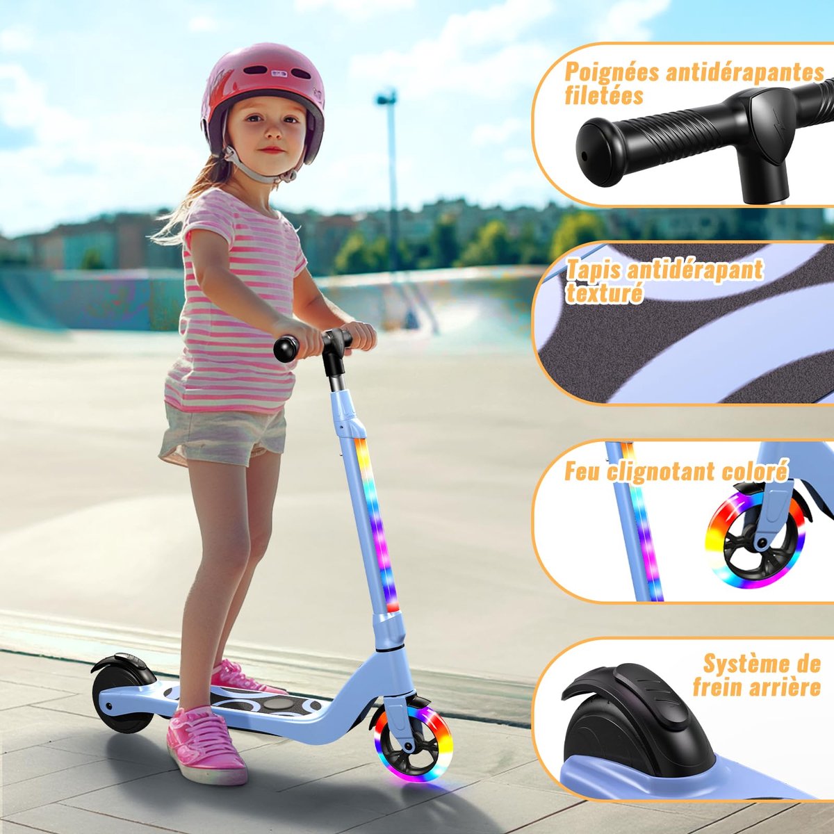 SnelShoppen - Elektrische step voor kinderen 6-8-10 jaar - LED verlichting, 3 hoogtes, 5,3 inch, max 70 kg, snelle en veilige step voor buitenplezier Step kopen online