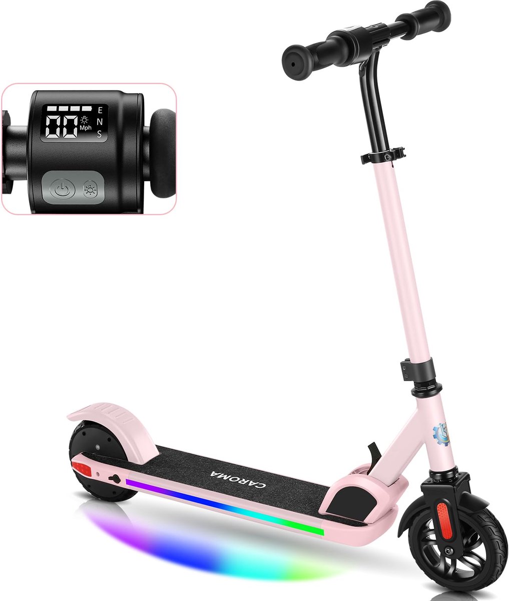 SnelShoppen - Elektrische Step voor Kinderen 8-12 Jaar, 150W Motor, 17 km/u Snelheid, Opvouwbaar, LED-Display, Gekleurde Lampen, Roze, Verstelbare Stu Step kopen online