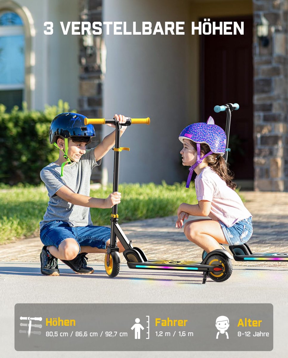 SnelShoppen - Elektrische Step voor Kinderen 8-12 Jaar, Bluetooth Muziek, Kleurige Regenboogverlichting, Snelheden 8/12/16 km/u, Bereik 8 km, LED-Disp Step kopen online