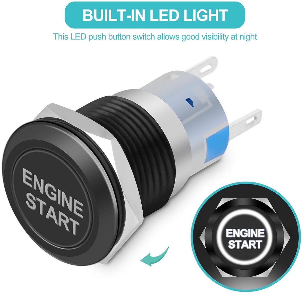 SnelShoppen - Engine Start Button 12V Waterdichte LED Drukknop Voor Auto Motor Starten ON/OFF Zwart Speelgoedaccuvoertuig kopen online