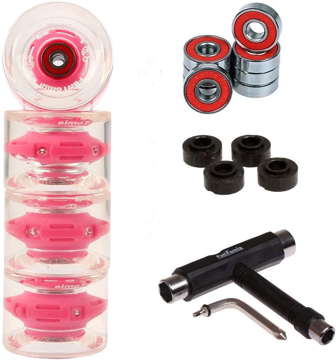 SnelShoppen - FunTomia 4 stuks LED longboard/skateboard wielen 70x51mm 80A/86A incl. Mach1 kogellagers en magneet spacer + T-tool Skateonderdeel kopen online