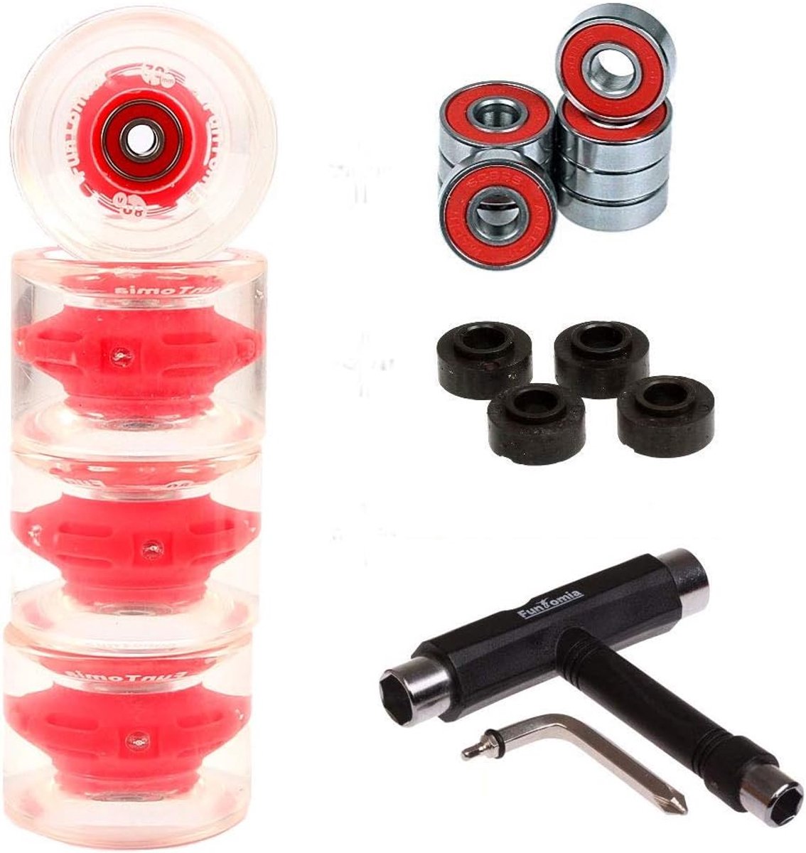 SnelShoppen - FunTomia 4 stuks LED Longboard/Skateboard wielen 70x51mm 80A incl. ABEC-9 kogellager en metalen spacer - Perfect voor Freestyle, Stunt e Skateonderdeel kopen online