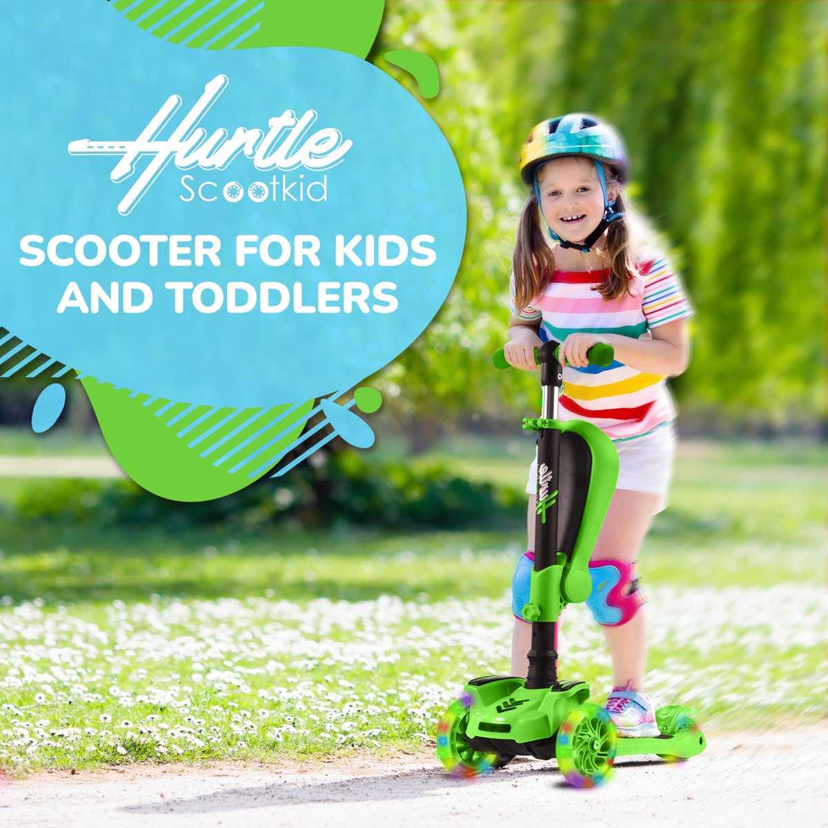 SnelShoppen - Hurtle Kinderstep 3-wiel Step - Opvouwbare Scooter met Verstelbare Hoogte, Antislip Platform, LED Verlichte Wielen - Step voor Meisjes/J Step kopen online