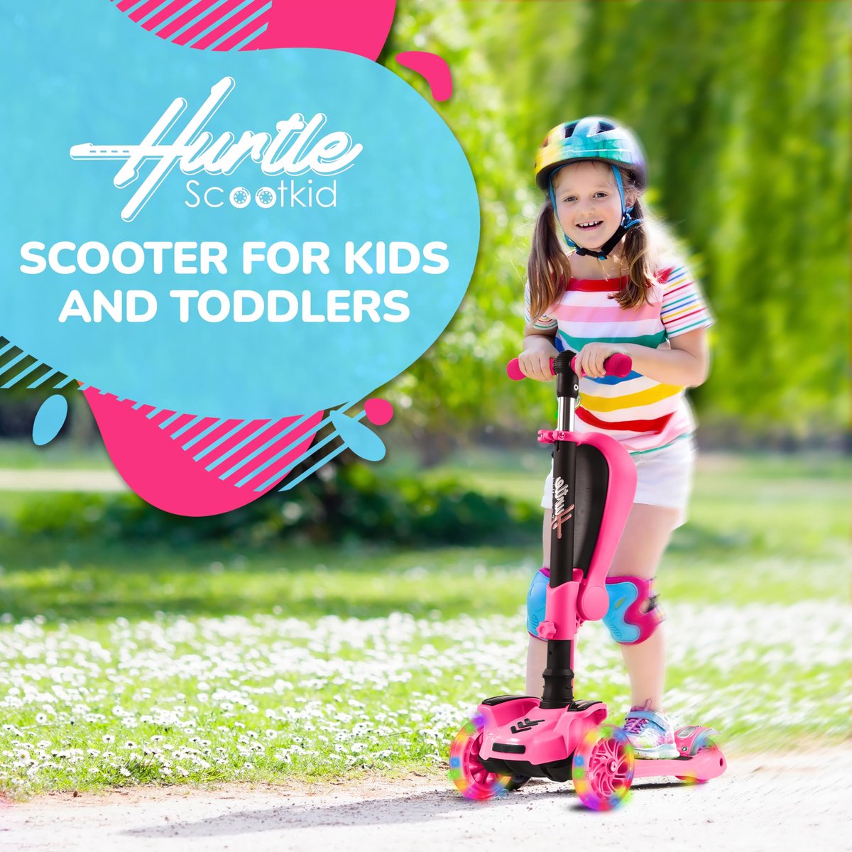 SnelShoppen - Hurtle Kinderstep 3-wiel Step Opvouwbare Scooter Verstelbare Hoogte Antislip Platform LED Verlichte Wielen Voor Meisjes/Jongens 2-12 Jaa Step kopen online