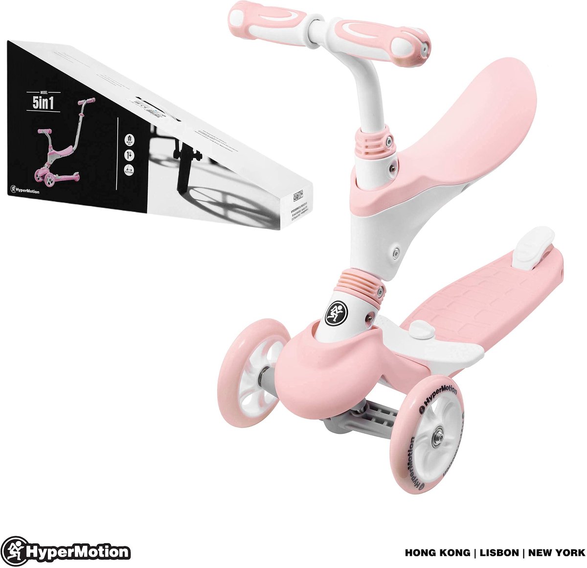 snelshoppen hypermotion kinderstep multifunctioneel 5 in 1 kickboard en step voor jongens en meisjes roze met zitplaatsen perfect voor buiten