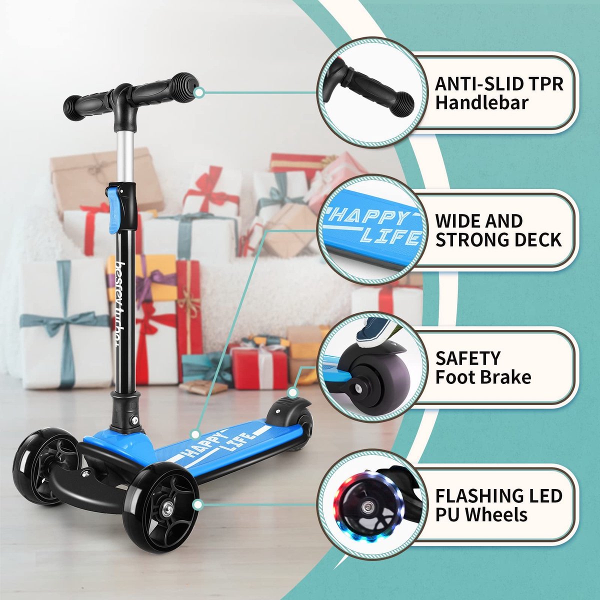 SnelShoppen - Inklapbare Step voor Kinderen 2-8 Jaar met 3 Wielen, LED Verlichting, Hoogte Verstelbaar, Blauw - Ideaal voor Buiten, Tuin en Avontuurli Step kopen online