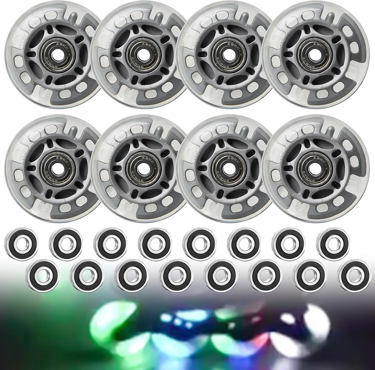 SnelShoppen - Inline Skate Wielen 72 mm Luminescent, 8 Stuks, Transparant Zilver, Geschikt voor Volwassenen en Kinderen, Hoge Elasticiteit en Grip Skateonderdeel kopen online