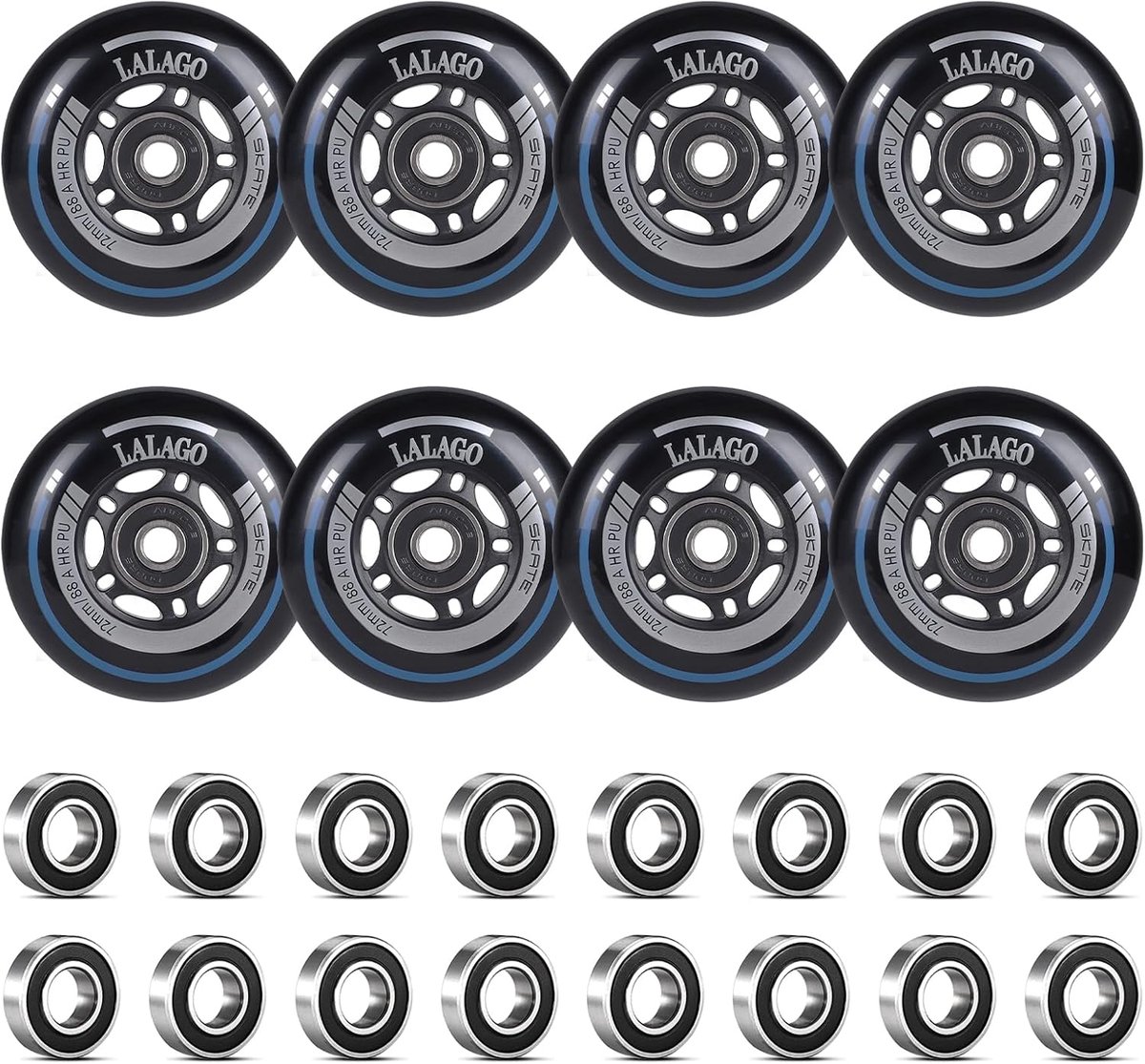 SnelShoppen - Inline Skate Wielen 72mm, 8Pcs Roller Skate Wielen met ABEC 9 Lager, Duurzame 88A HRPU Wielen voor Indoor/Outdoor Gebruik, Geschikt voor Skateonderdeel kopen online