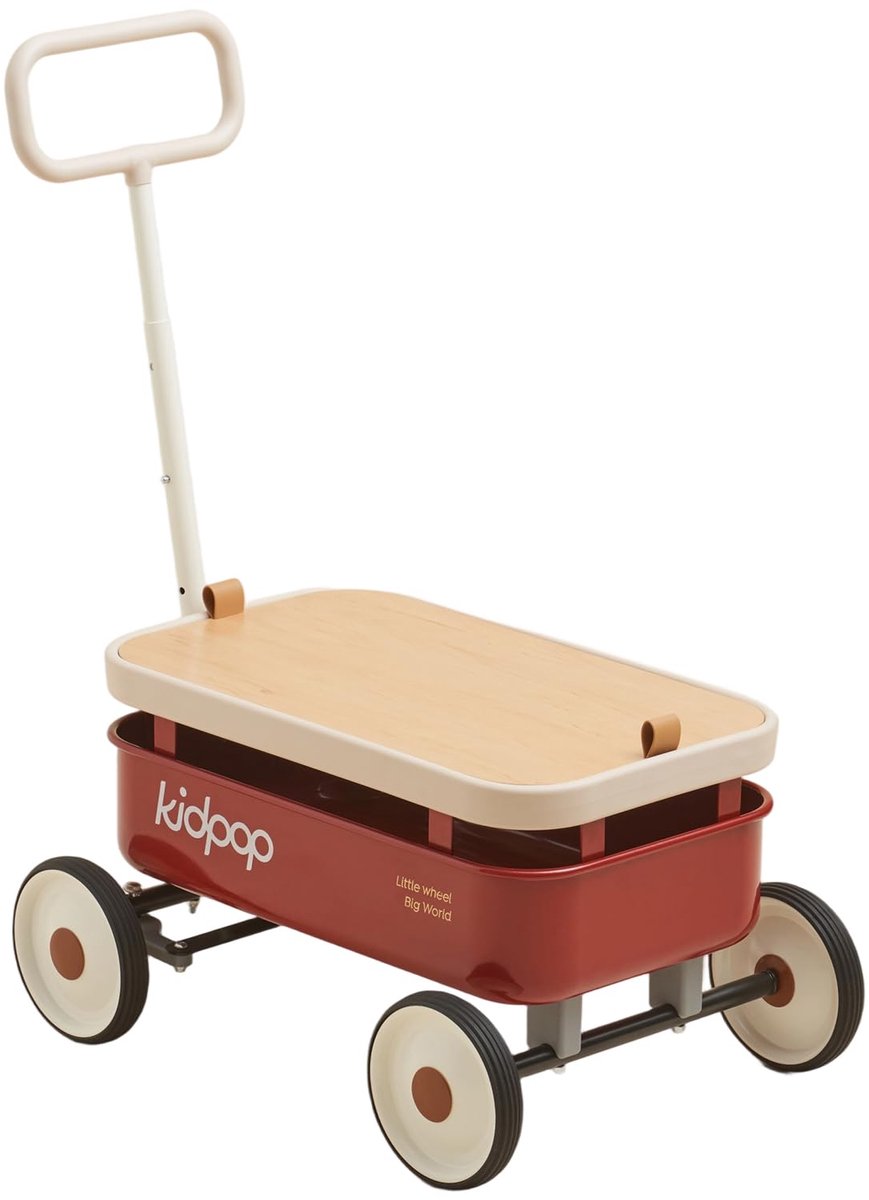 SnelShoppen - Kidpop PULA-Wild Handwagen voor Kinderen 3-in-1, Verstelbaar Stuur, Afneembare Houten Hoes, Rood, Leeftijd 2,5-8 Jaar, Verjaardagscadeau Step kopen online
