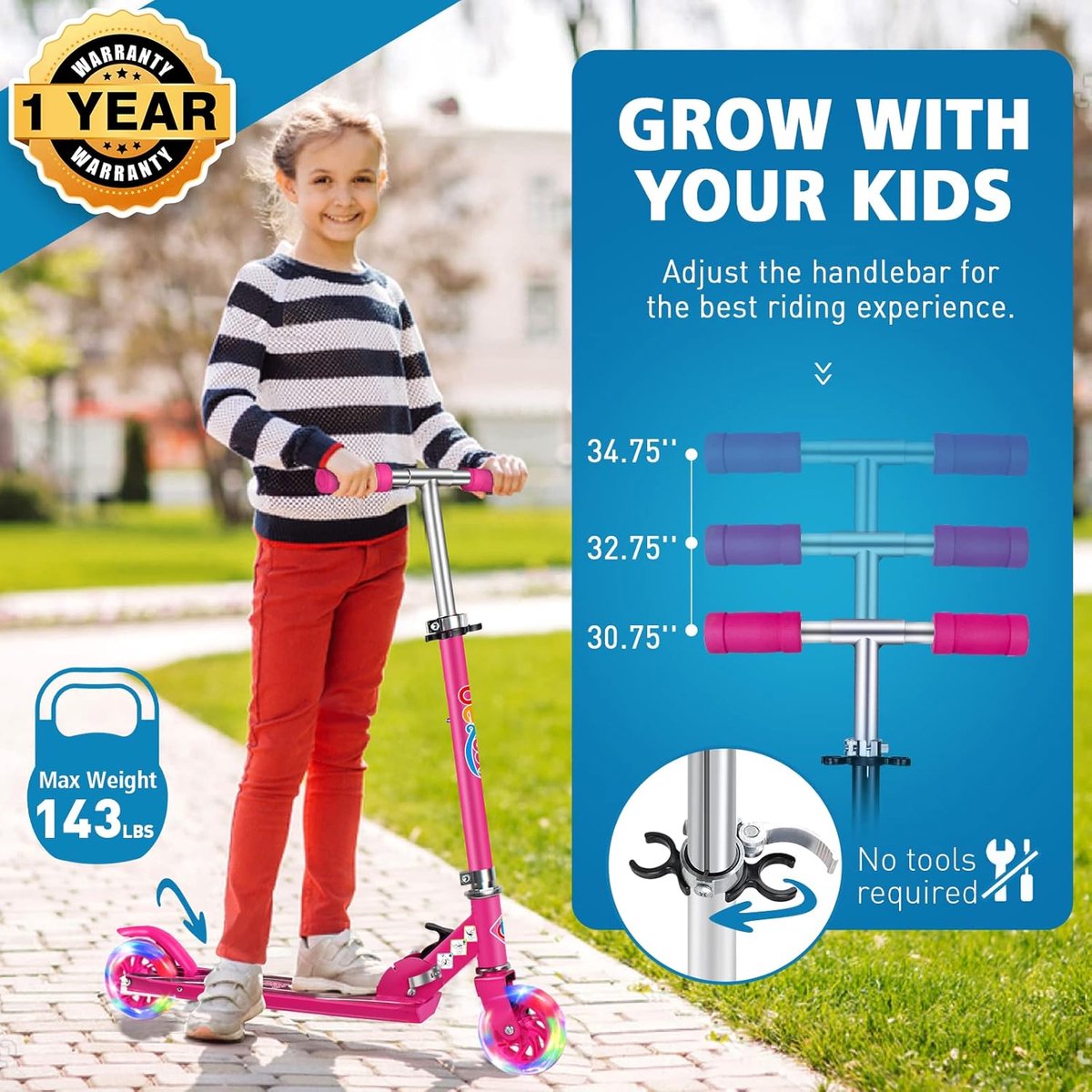 SnelShoppen - Kids Scooter 2 Wielen Vouwbaar voor Kinderen, 3 Verstelbare Hoogtes, LED Verlichte Wielen, Lichtgewicht en Stevig Frame voor Jongens en Step kopen online