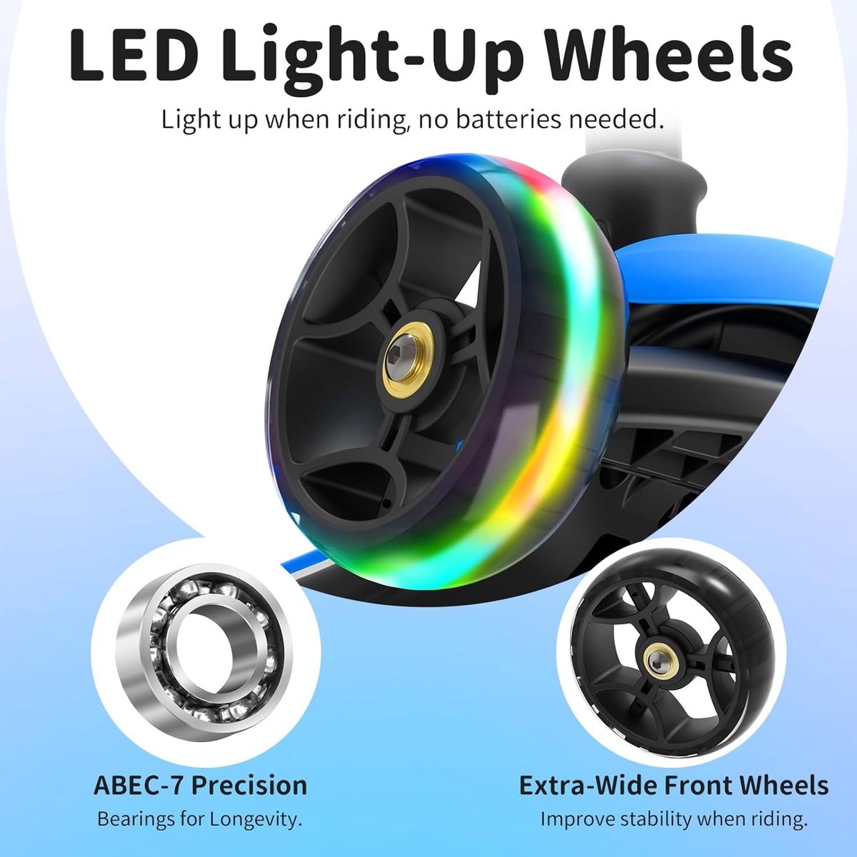 SnelShoppen - Kids Scooter met LED Verlichtende Wielen, Vouwscooter voor Peuters en Kinderen 3-12 Jaar, Verstelbare Handgreep, Extra Brede Wielen - Bl Step kopen online