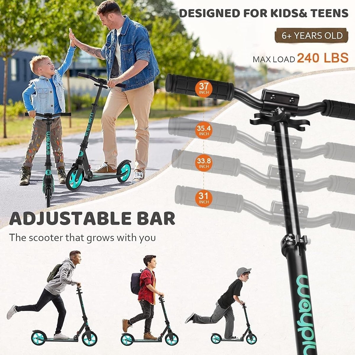 SnelShoppen - Kinder Scooter met 200mm PU Wielen, ABEC-9 Lagers, Verstelbaar 78-94 cm, Opvouwbaar, Draagriem, Tilt Control, Voetrem voor Kinderen en V Step kopen online