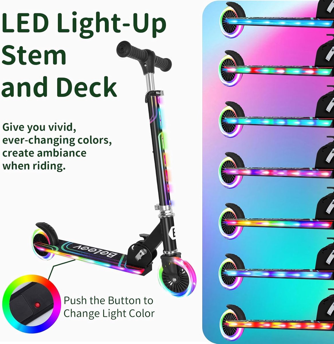 SnelShoppen - Kinderscooter met LED Lichten, Verstelbare Hoogte, Vouwbare Stuurkolom, Achterrem, Kinderen 4-6 Jaar, Meisjes en Jongens Step kopen online