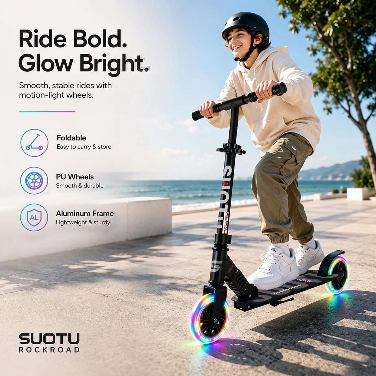 SnelShoppen - Kinderstep met 145 mm Lichtgevende Wielen, Opvouwbaar en Verstelbaar, Draagvermogen 100 kg, Scooter voor Kinderen van 3-12 Jaar, Alumini Step kopen online