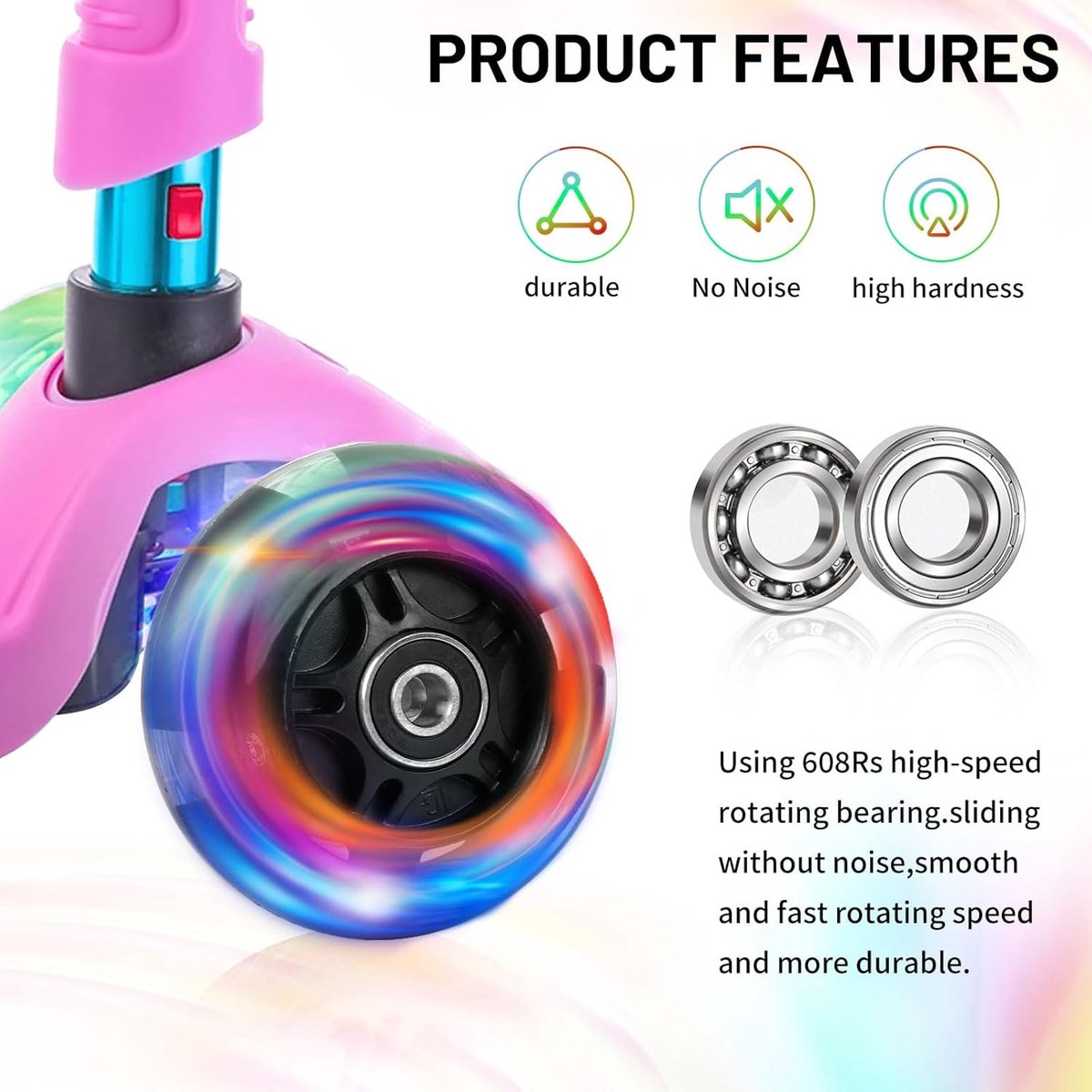 SnelShoppen - Lichtgevende stunt scooter wielen 4 stuks LED-verlichtingswielen 80mm en 120mm met ABEC 9 kogellagers, hardheidsgraad 88A, zwart, perfec Step kopen online