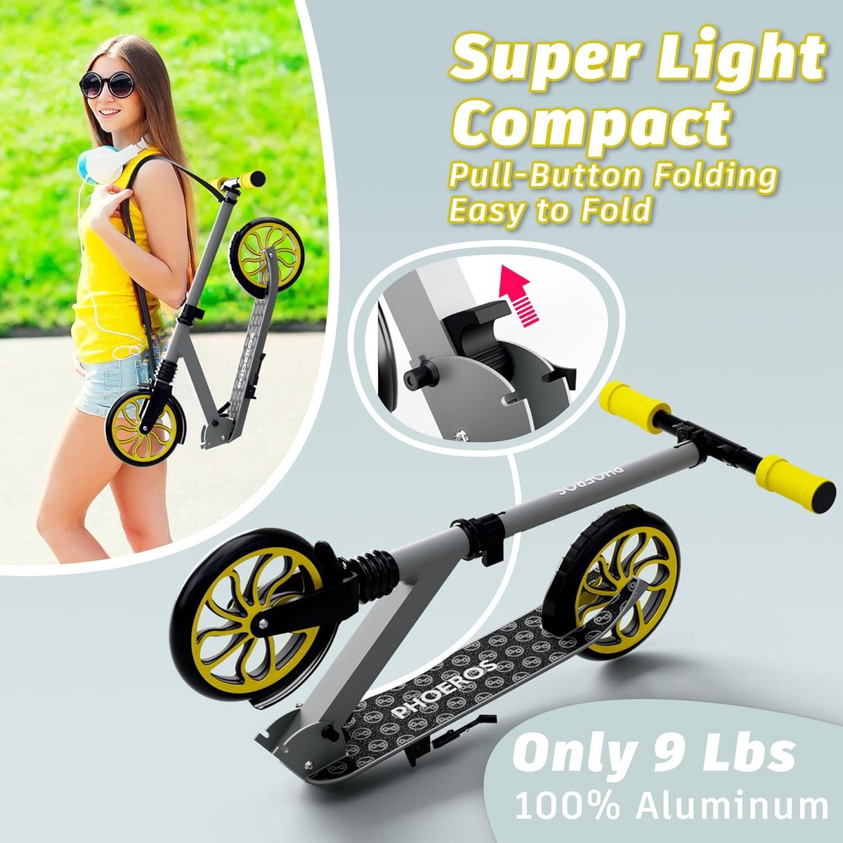 SnelShoppen - Lichtgewicht Opvouwbare Kick Scooter voor Kinderen en Tieners 6-12 Jaar, Aluminium Step met 20,3 cm Grote Wielen, Perfect voor School en Step kopen online