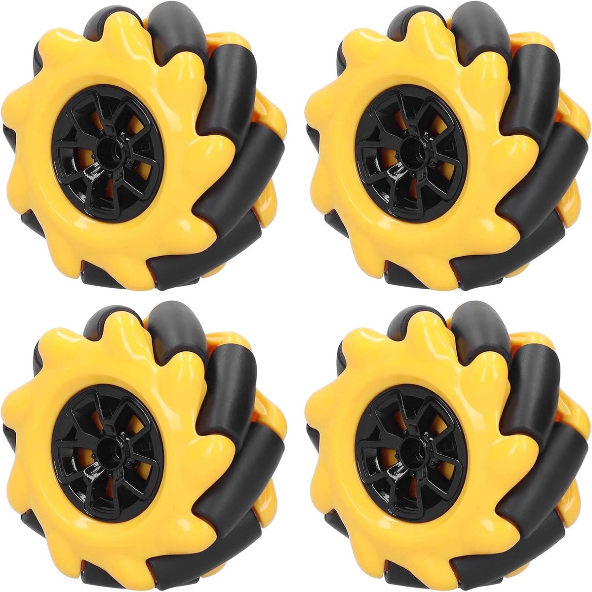 SnelShoppen - Mecanum Wiel Omni-Directionele Slimme Robot DIY Auto Accessoires Speelgoed Onderdelen 60Mm (4 Stuks) Geel Zwart Rubber Grip Skateonderdeel kopen online