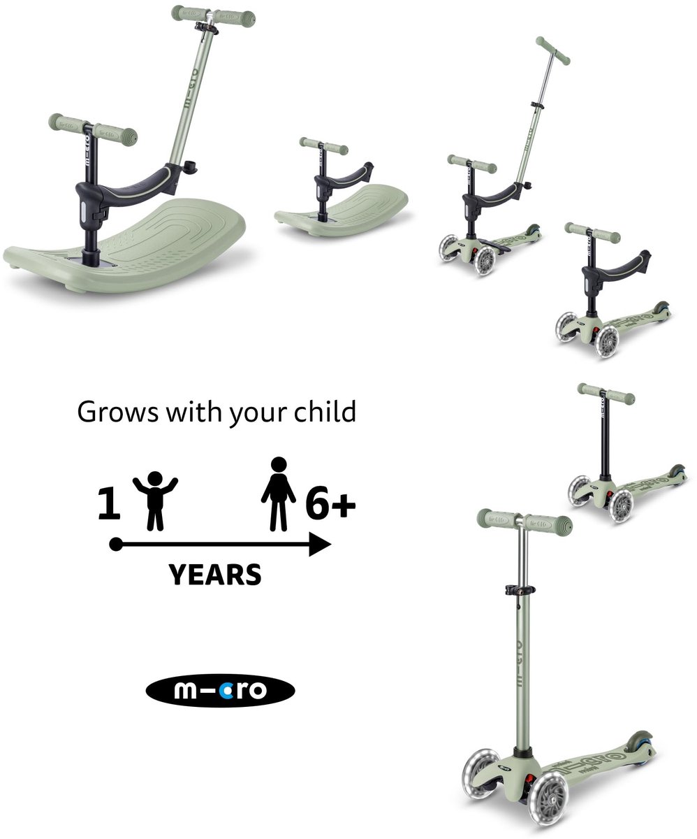 SnelShoppen - Micro™ Mini Micro Deluxe Rock & Go LED, 6-in-1 Systeem, Rocker tot Scooter, Inclusief Accessoires, Kinderen 1-6 Jaar, Olijfsalie Step kopen online