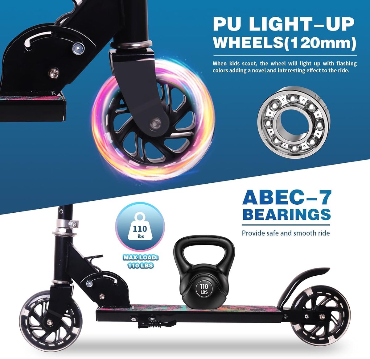 SnelShoppen - Nattork Scooter voor Kinderen, Opvouwbare Lichtgewicht Kinderstep met Rem, Hoogte Verstelbare Handgreep 71-81 cm, Tot 50 kg, Zwart, Voor Step kopen online