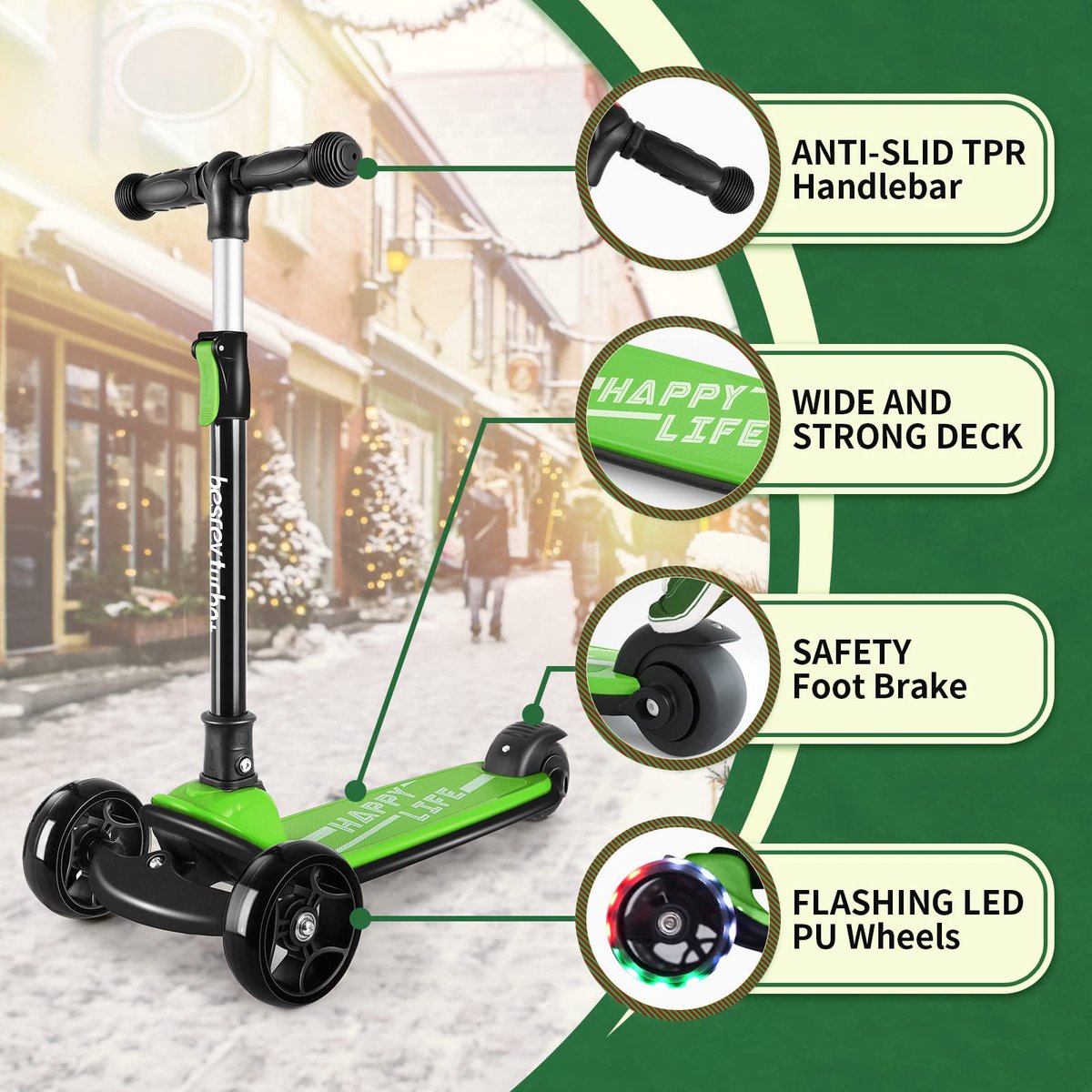 SnelShoppen - Opvouwbare Kick Scooter voor Kinderen 3-10 Jaar met LED-Lichtwielen, Verstelbare Hoogte, Extra Breed Dek voor Buitenactiviteiten, 3 Wiel Step kopen online