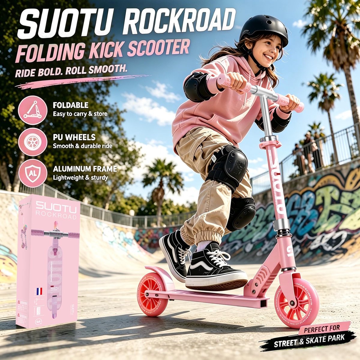 SnelShoppen - Opvouwbare Kinderstep met 145 mm Lichtgevende Wielen, Verstelbaar en Robuust Tot 100 kg, Aluminium Scooter voor Kinderen 3-12 Jaar, Roze Step kopen online