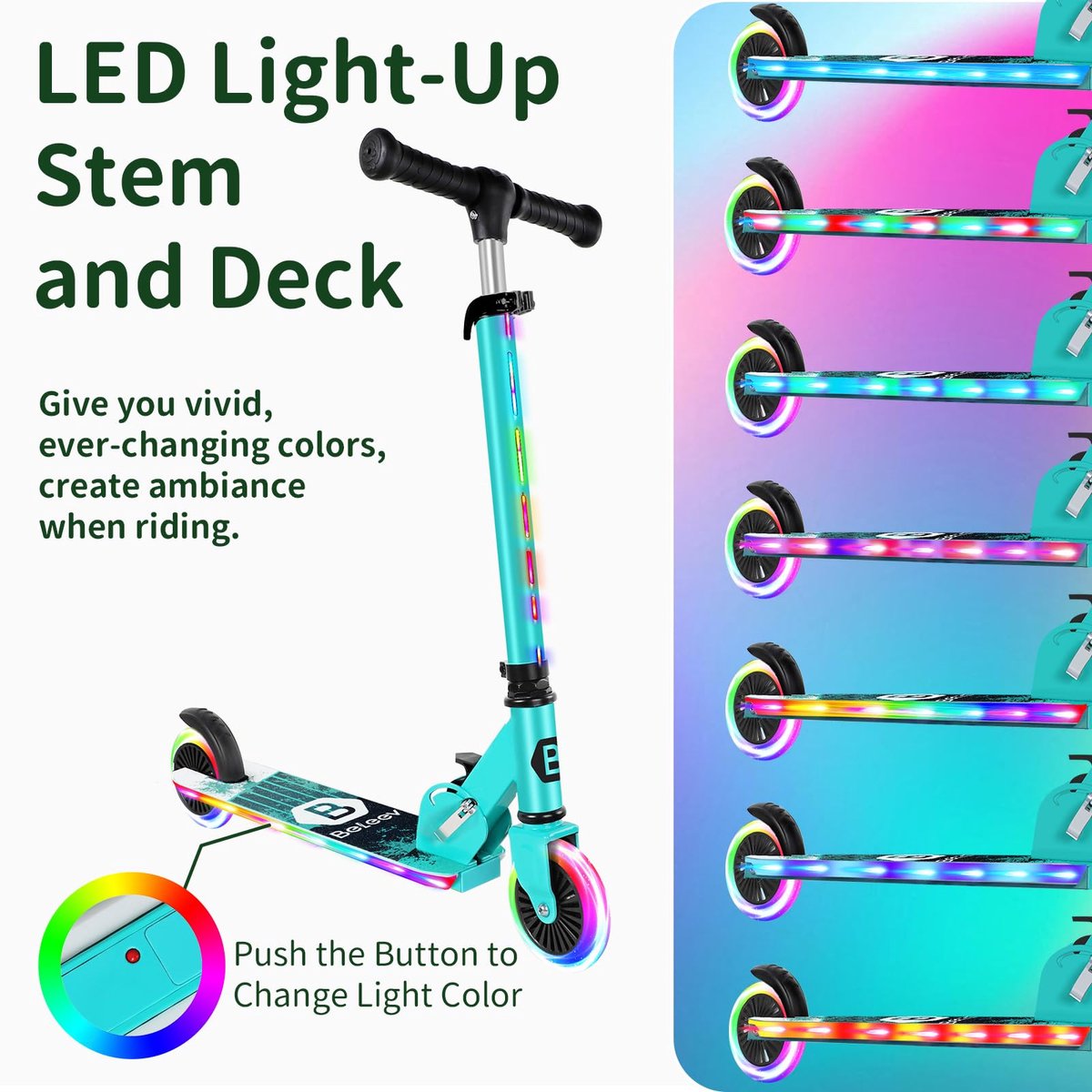 SnelShoppen - Opvouwbare Scooters voor Kinderen met Lichtgevende Wielen - Verstelbare Antislip Dek - Lichtgewicht 2-Wiel Scooter voor Meisjes en Jonge Step kopen online