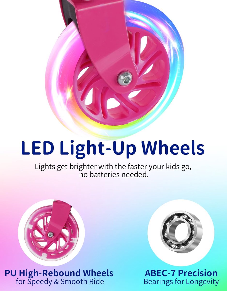 SnelShoppen - Opvouwbare Step voor Kinderen 3-12 Jaar - Antislip Platform, Verstelbare Hoogte, 2-Wielige Step met Oplichtende Wielen - Hot Pink voor M Step kopen online