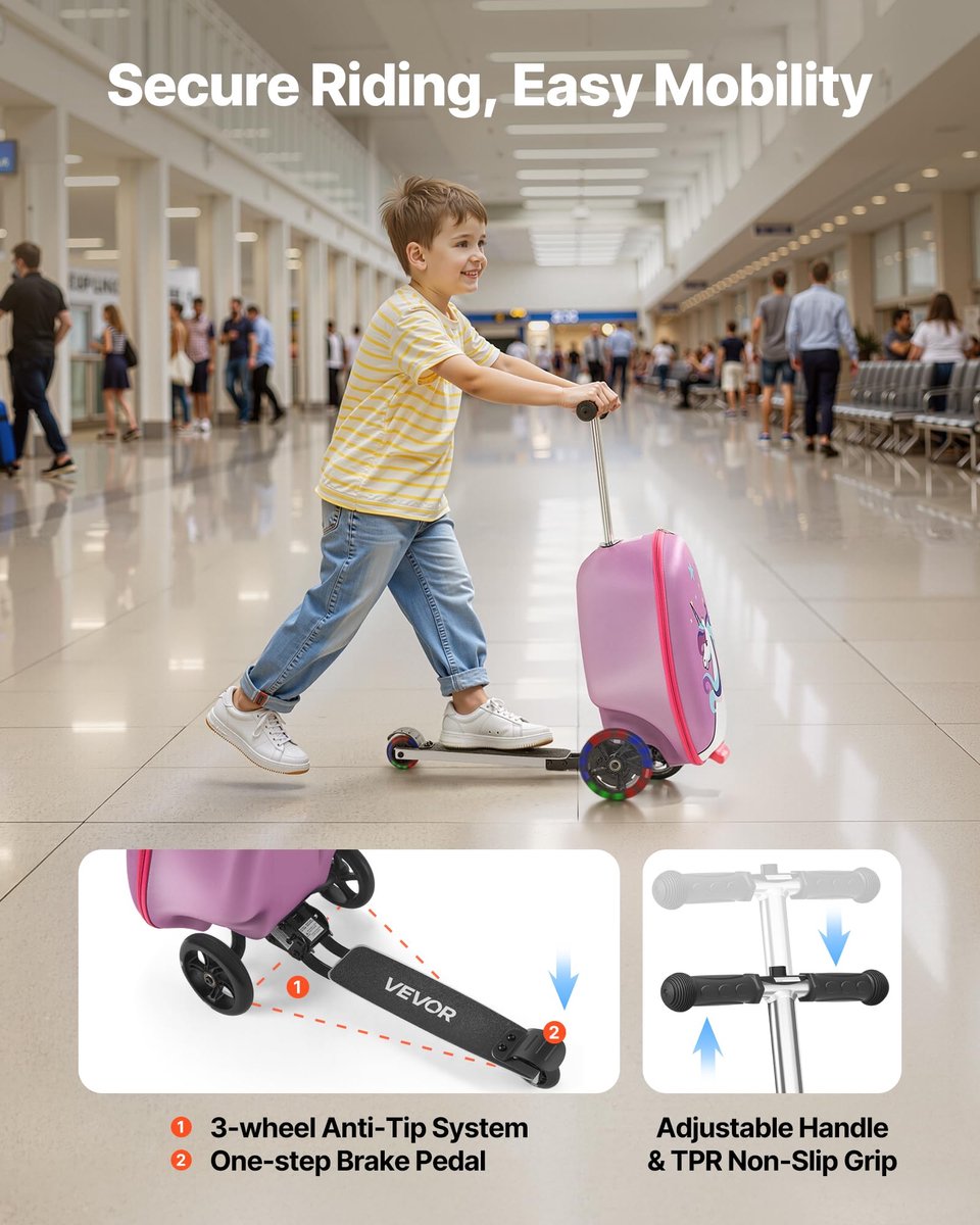 SnelShoppen - Opzitbagage voor Kinderen - 20 Liter Kinderstep Koffer met Flash-PU-Wielen, Verstelbare Handgreep, TPR-Antislip, Opvouwbaar en Lichtgewi Step kopen online
