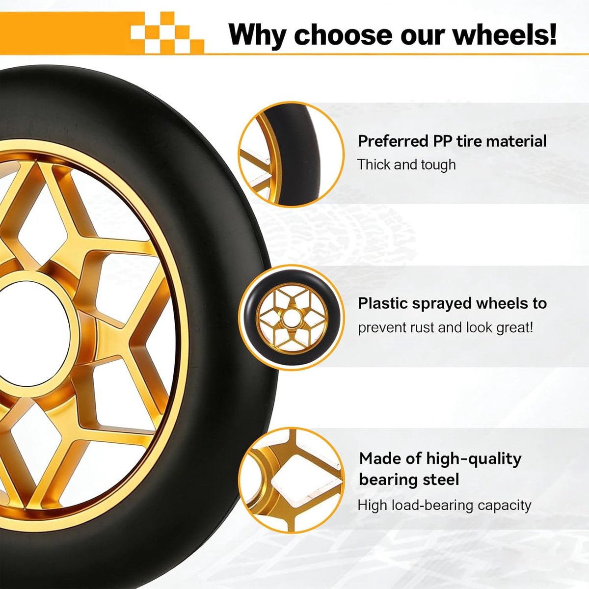 SnelShoppen - Pack van 2 non-slip stunt scooter wielen met ABEC 9 lagers, schokabsorberende 110 mm stuntscooter banden, stille gouden vervangwielen 88 Step kopen online