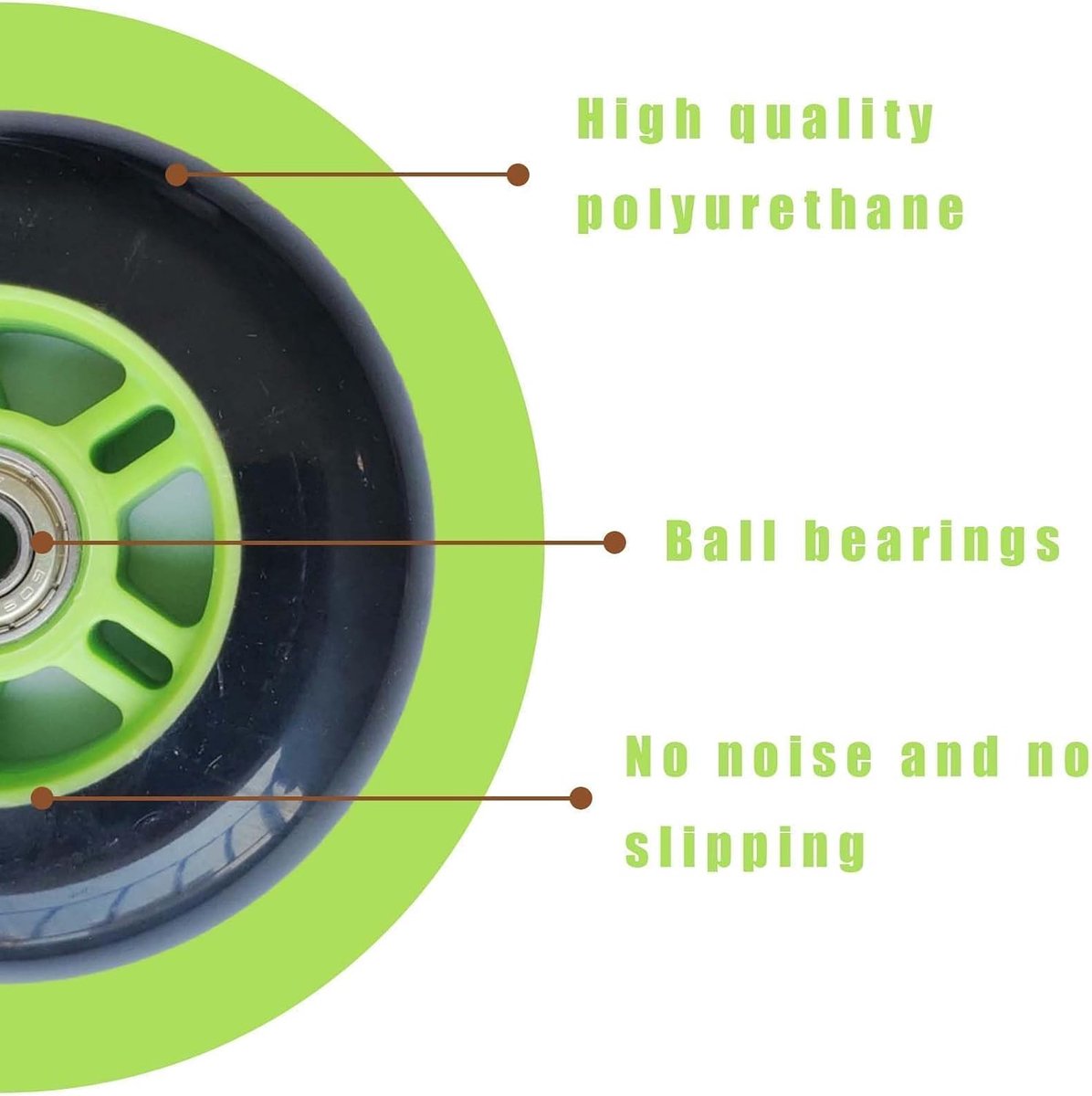 SnelShoppen - Pack van 2 Vervangwielen 100 mm voor Scooter, Stunt Scooter Wielen met Lagers, Wielen voor Rolstoelen, Winkelwagentjes, Zwart/Groen Step kopen online