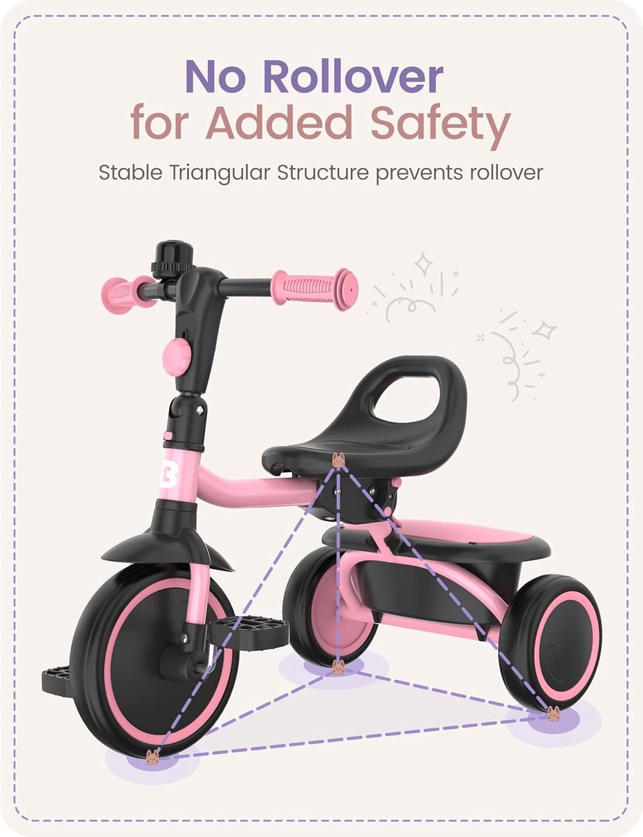 SnelShoppen - Peuter driewieler met bel, kinderdriewieler voor 18 maanden tot 5 jaar, babyfiets in roze, peuterfiets voor jongens en meisjes, ideaal a Driewieler kopen online