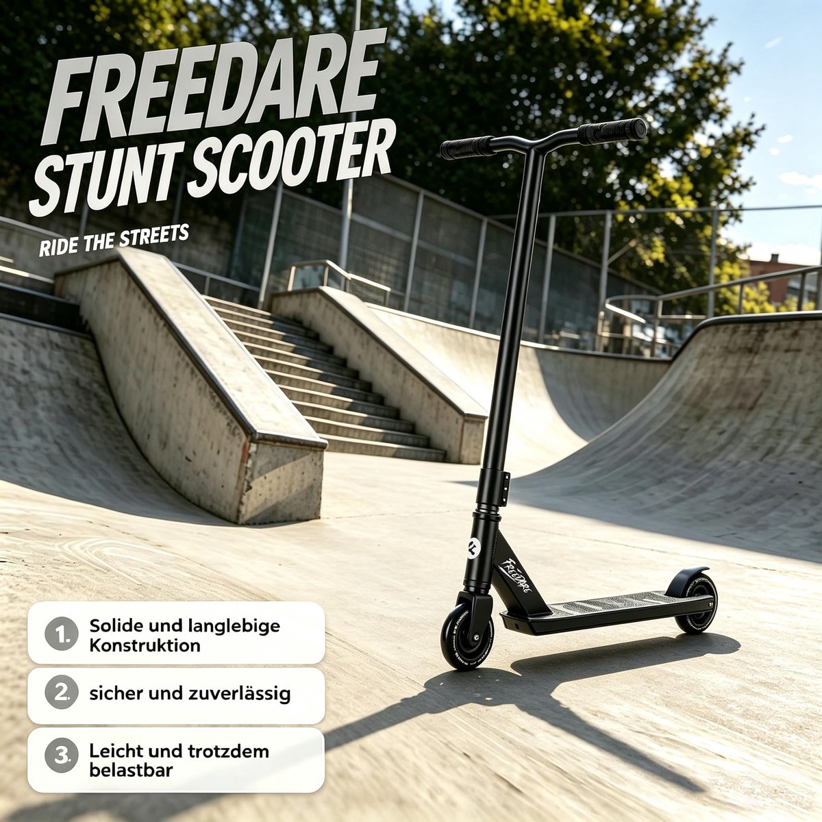 SnelShoppen - Pro Stunt Scooter Compleet voor Kinderen en Tieners, Freestyle Trick Scooter voor Beginners en Gevorderden, Skate Park, Zwart, Geschikt Step kopen online