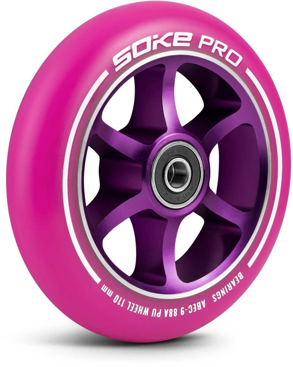 SnelShoppen - Scooterwielen Set van 2 - 110 mm Diameter, 8 mm Schacht, ABEC 9 Lagers, Hardheid 88A, Aluminium en PU, Roze voor Stuntsteps en Kinderste Step kopen online