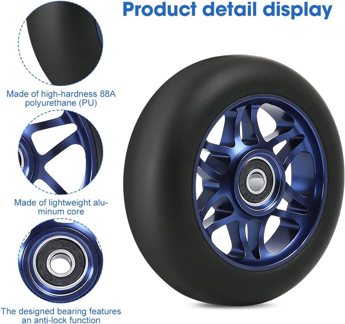 SnelShoppen - Set van 2 Stunt Scooter Vervangwielen 110mm x 24mm 88A met ABEC-9 Lagers voor Freestyle Pro Stunt Scooter, PU Aluminium Step kopen online