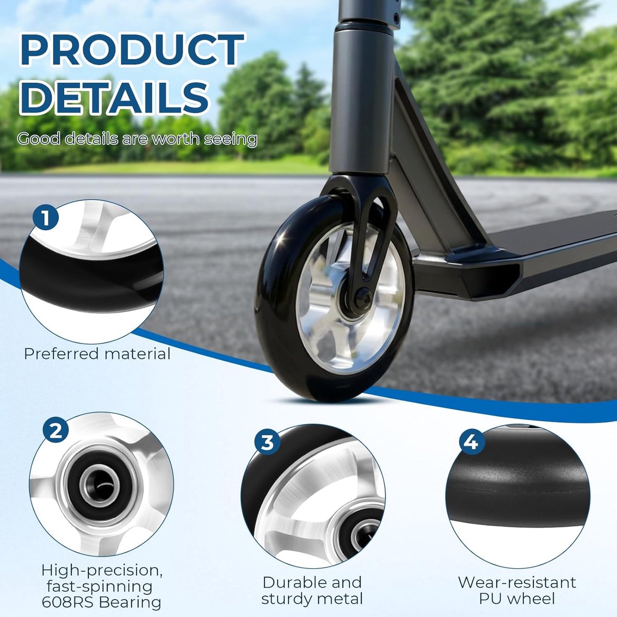 SnelShoppen - Stunt Scooter Wielen Set van 2 - 100 x 24 mm Vervangwielen voor Stunt Scooter - Zilver-Zwart - Geschikt voor Skateboards, Elektrische Sk Step kopen online