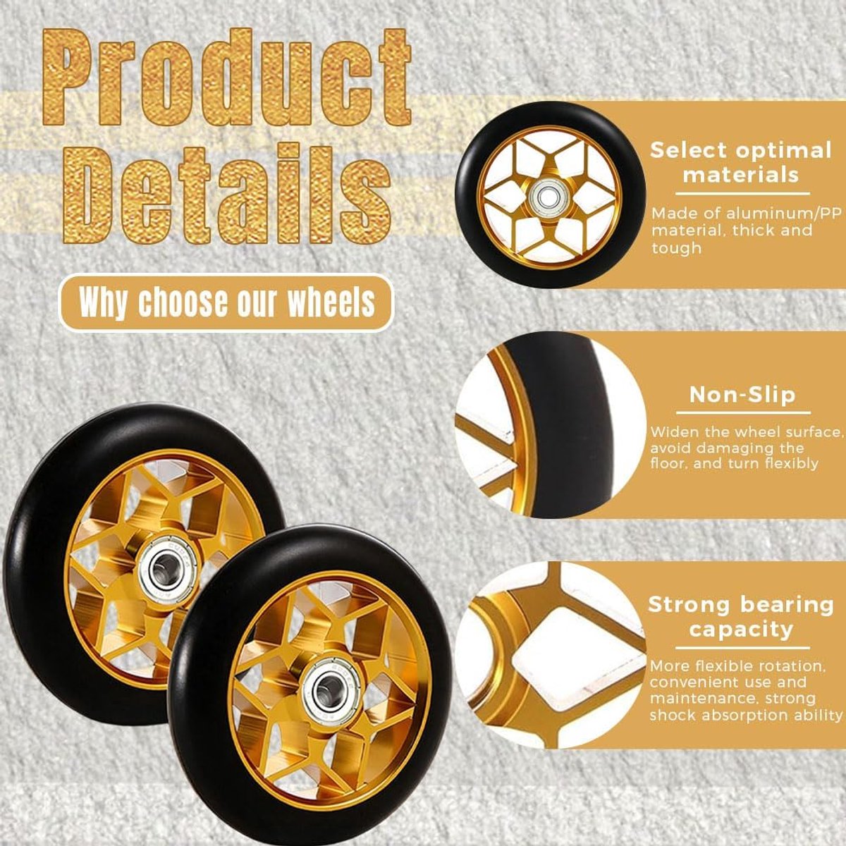 SnelShoppen - Stunt Scooterwielen 110 mm - 2 Stuks Gouden Aluminium Wielen met 88A & ABEC-9 Kogellagers - Duurzaam, Stil, Gripvast voor Stuntsteps en Step kopen online