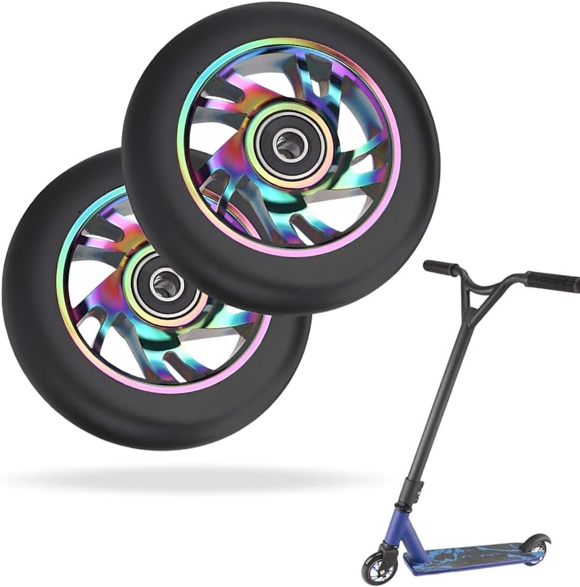 snelshoppen stuntstepwielen 100 mm reservewielen voor stuntscooters 88a met abec 9 lagers aluminium spakenkern 2 stuks ideaal voor houten
