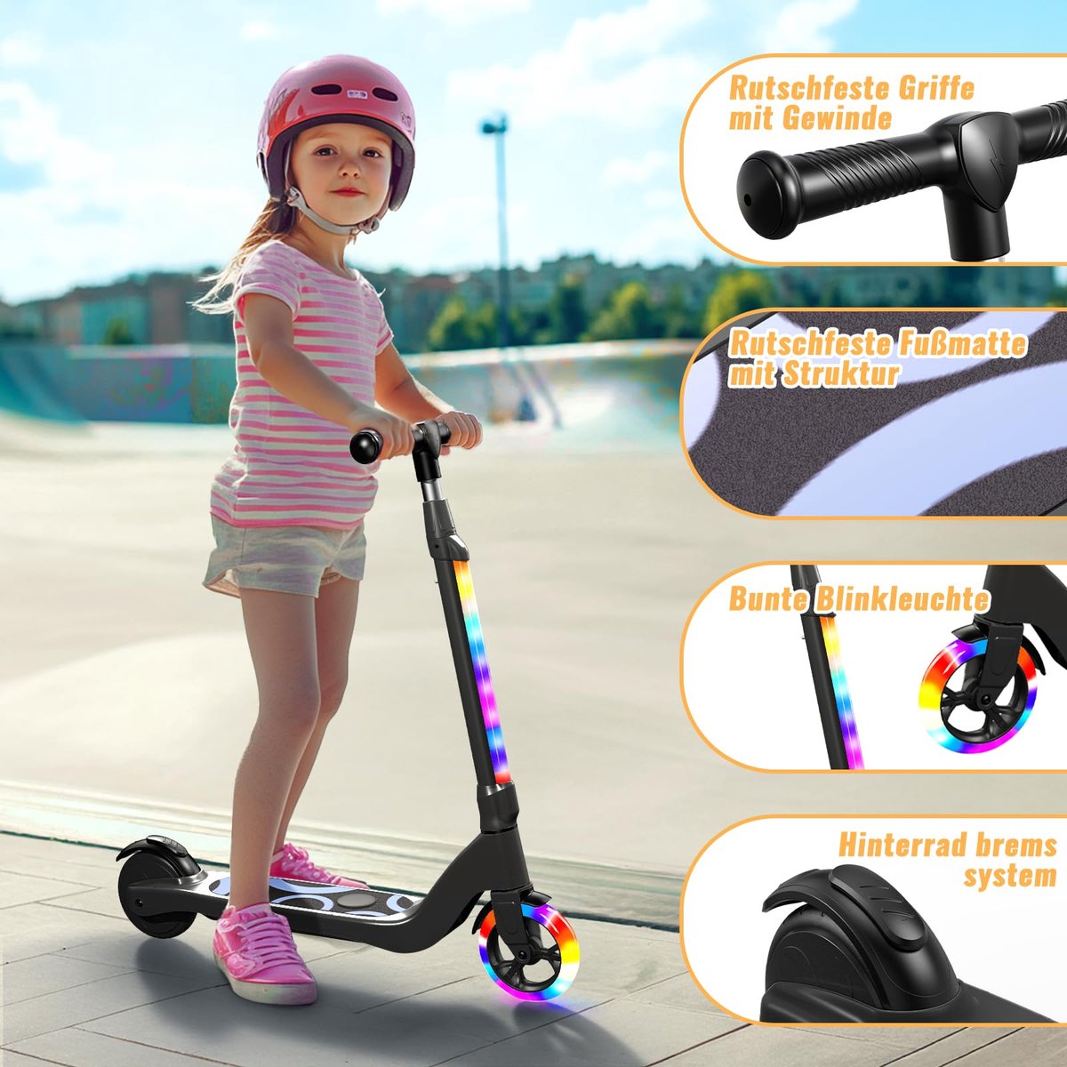 snelshoppen tst e step voor kinderen 6 10 jaar 5 3 inch met knipperende led lampen 45 w motor max 10 km u instelbare hoogtes tot 70 kg elektri