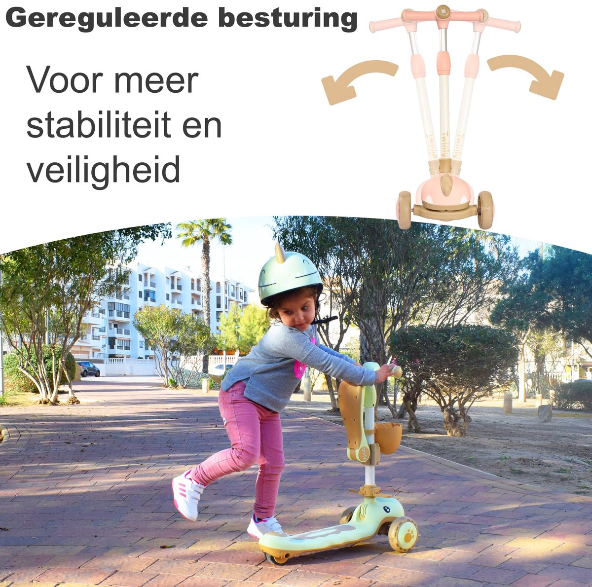snelshoppen twinly dinly 3 in 1 kinderstep multifunctionele driewieler loopfiets step met helm voor kinderen van 1 tot 6 jaar roze tot 30 kg l