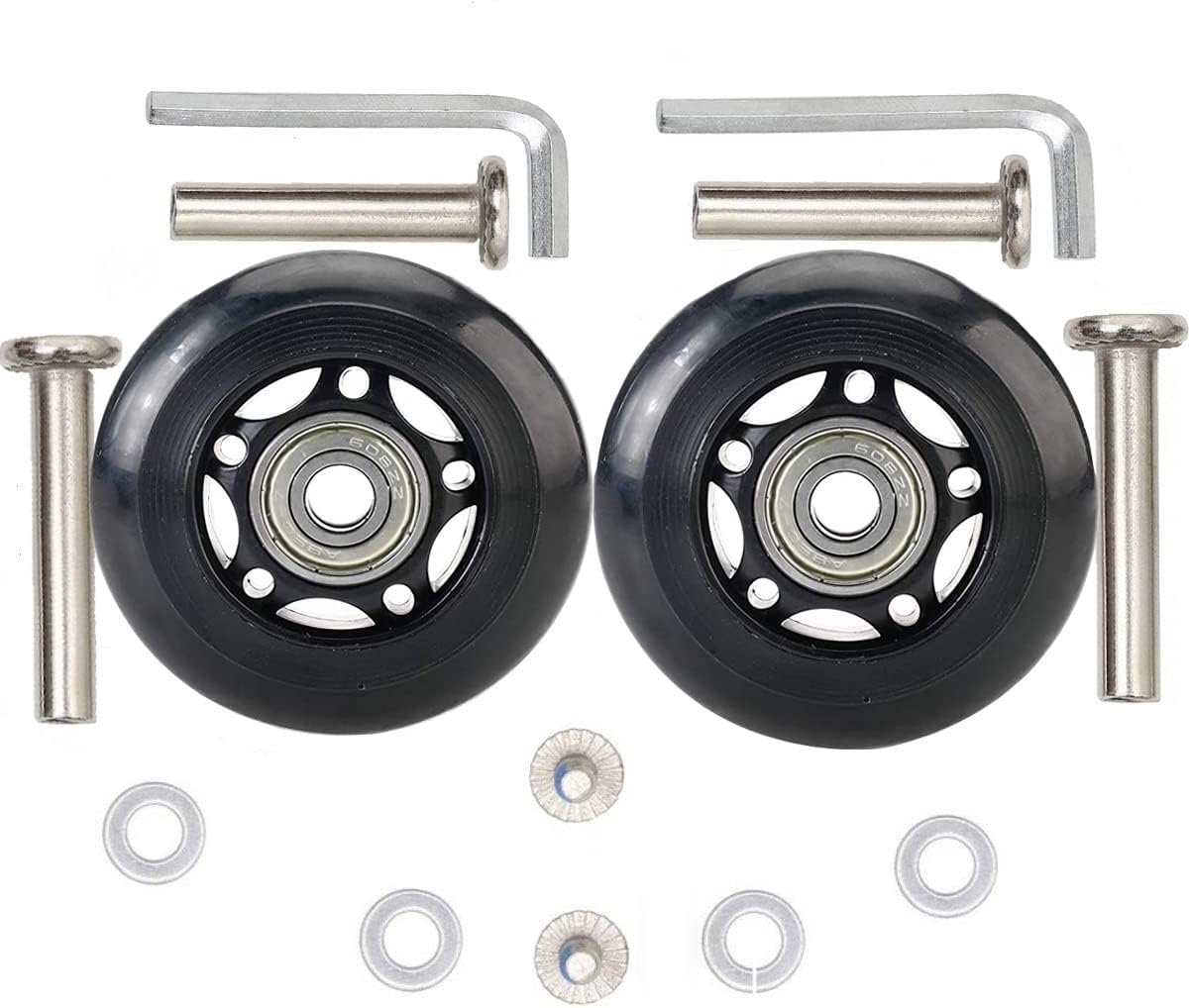 SnelShoppen - Vervangwielen voor Koffers 68mm Rubber met 8mm Lagers - Demping, Hoogwaardige Kofferwielen, Set van 2 - Zwart voor Reizen en Vakanties Skateonderdeel kopen online