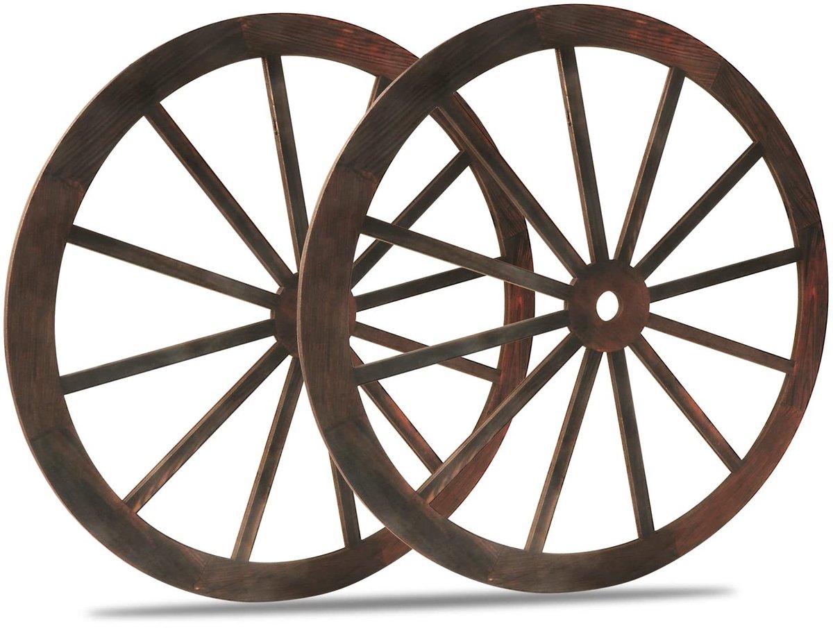 solidchoice set van 2 rustieke houten wagon wielen voor decoratie