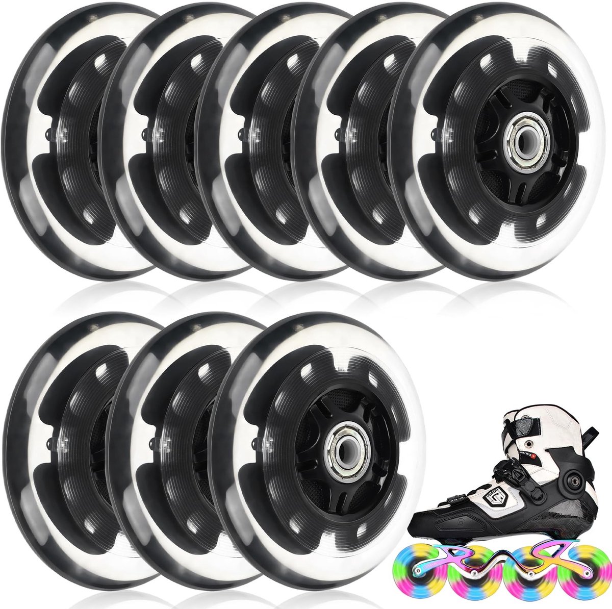 Solidchoice - Set van 8 LED Inline Skate Wielen met Lagertjes Skateonderdeel kopen online