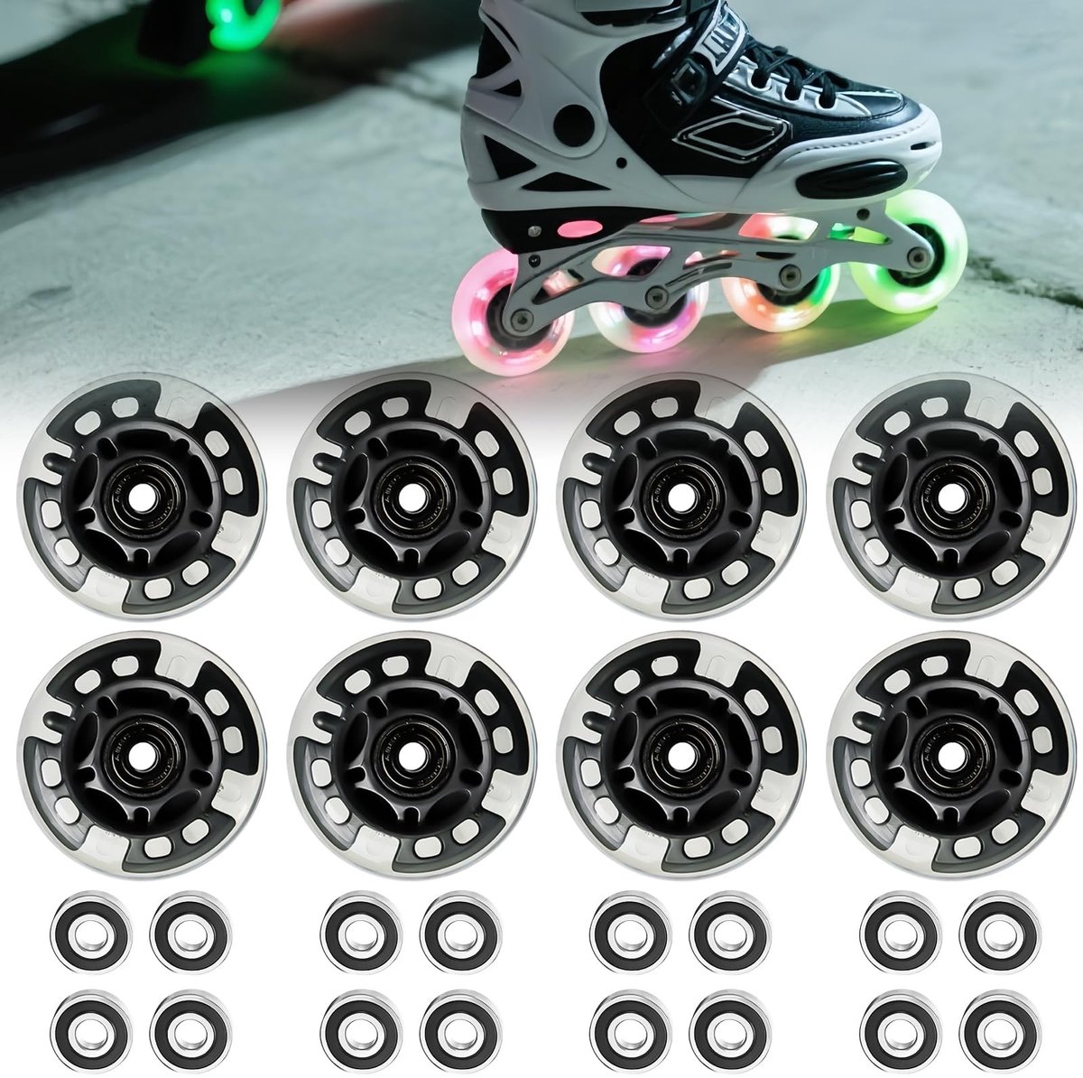 solidchoice set van 8 lichtgevende inlineskate wielen van 80 mm